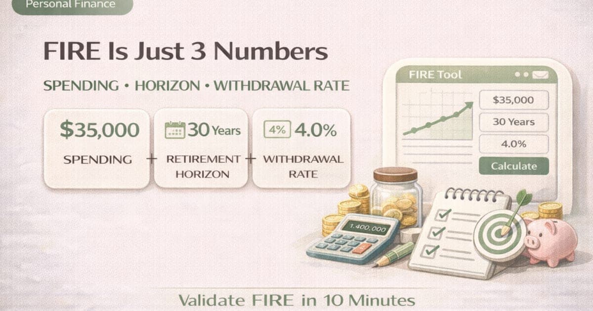FIRE Is Just 3 Numbers: Annual Spending, Retirement Horizon, and Withdrawal Rate (Then Validate in 10 Minutes)