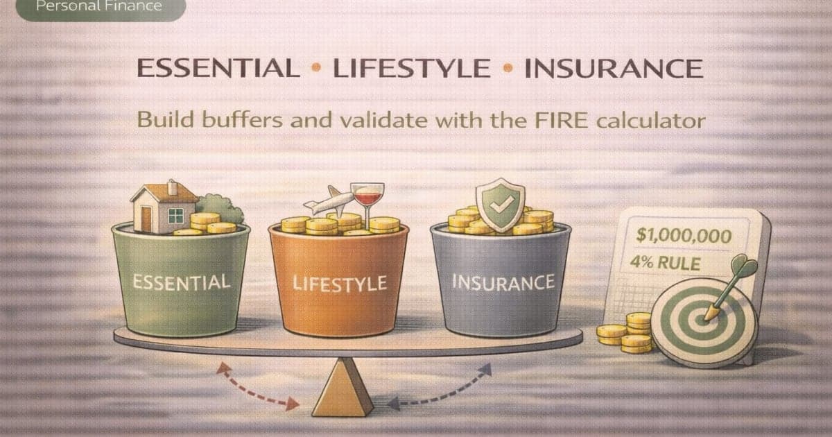 Retirement spending should be split into Essential / Lifestyle / Insurance (risk costs): build buffers and validate with the FIRE calculator